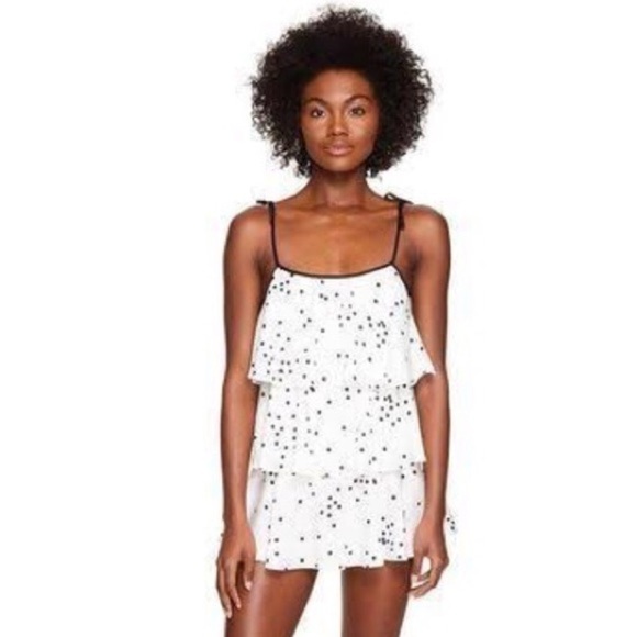 Kate Spade Satin Polka Dot Tiered Ruffle Chemise Tank Top Small - Picture 2 of 9